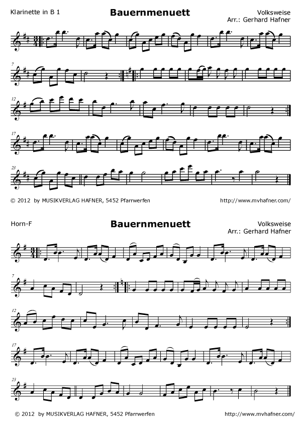 Bauernmenuett - Sample sheet music