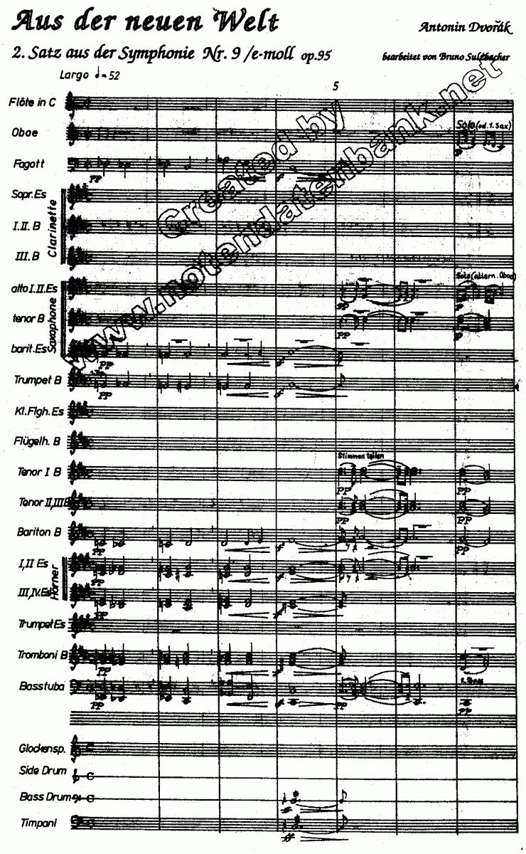 Aus der neuen Welt (2. Satz aus der Symphonie #9) - Sample sheet music